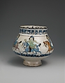 Ewer with Horsemen Inscribed in Arabic with Good Wishes to its Owner, Stonepaste; polychrome inglaze and overglaze painted on opaque monochrome glaze (mina'i)