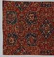 Fragment of a Carpet with Quatrefoil Design, Wool (warp, weft, and pile); symmetrically knotted pile