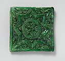 Green Tile with Star Design, Earthenware; molded decoration, monochrome glazed