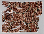 Fragment of Textile with a Forested Landscape, Cotton, plain weave; printed or painted, mordant and resist dyed