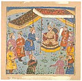 Reception of a Persian Ambassador by a Mughal Prince, Opaque watercolor and gold on paper