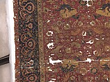 Carpet, Silk (warp and weft), wool (pile); asymmetrically knotted pile