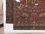 Carpet, Silk (warp and weft), wool (pile); asymmetrically knotted pile