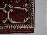 Carpet with Repeating Medallion Pattern on Red Background, Wool; (warp, weft, and pile); symmetrically knotted pile
