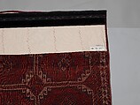 Carpet with Repeating Medallion Pattern on Red Background, Wool; (warp, weft, and pile); symmetrically knotted pile