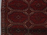Carpet with Repeating Medallion Pattern on Red Background, Wool; (warp, weft, and pile); symmetrically knotted pile