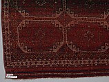 Carpet with Repeating Medallion Pattern on Red Background, Wool; (warp, weft, and pile); symmetrically knotted pile