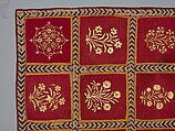 Floral Canopy or Screen, Cotton, gold leaf; plain weave, painted