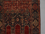 Prayer Rug with Coupled Columns, Wool (warp, weft and pile); symmetrically knotted pile