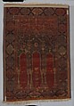 Prayer Rug with Coupled Columns, Wool (warp, weft and pile); symmetrically knotted pile