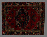 Tribal Carpet with Medallion Design, Wool (warp, weft, and pile); symmetrically knotted pile