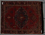Tribal Carpet with Medallion Design, Wool (warp, weft, and pile); symmetrically knotted pile