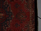 Tribal Carpet with Medallion Design, Wool (warp, weft, and pile); symmetrically knotted pile