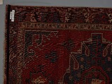 Tribal Carpet with Medallion Design, Wool (warp, weft, and pile); symmetrically knotted pile
