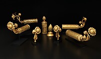 Palanquin Finials with Lotuses, Copper; cast, pierced, chased, and gilded