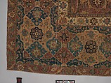 Carpet, Cotton (warp and weft), wool (pile); asymmetrically knotted pile 