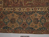 Carpet, Cotton (warp and weft), wool (pile); asymmetrically knotted pile 