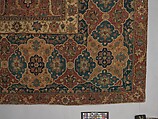 Carpet, Cotton (warp and weft), wool (pile); asymmetrically knotted pile 