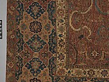Carpet, Cotton (warp and weft), wool (pile); asymmetrically knotted pile 