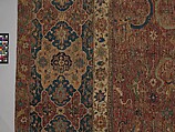 Carpet, Cotton (warp and weft), wool (pile); asymmetrically knotted pile 