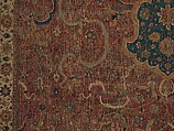 Carpet, Cotton (warp and weft), wool (pile); asymmetrically knotted pile 