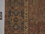 Carpet, Cotton (warp and weft), wool (pile); asymmetrically knotted pile 