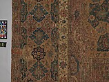 Carpet, Cotton (warp and weft), wool (pile); asymmetrically knotted pile 
