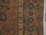 Carpet, Cotton (warp and weft), wool (pile); asymmetrically knotted pile 