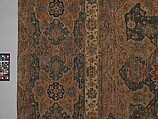 Carpet, Cotton (warp and weft), wool (pile); asymmetrically knotted pile 