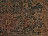 Carpet, Cotton (warp and weft), wool (pile); asymmetrically knotted pile 