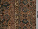Carpet, Cotton (warp and weft), wool (pile); asymmetrically knotted pile 