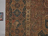 Carpet, Cotton (warp and weft), wool (pile); asymmetrically knotted pile 