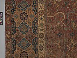 Carpet, Cotton (warp and weft), wool (pile); asymmetrically knotted pile 