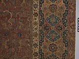 Carpet, Cotton (warp and weft), wool (pile); asymmetrically knotted pile 