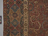 Carpet, Cotton (warp and weft), wool (pile); asymmetrically knotted pile 