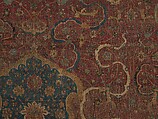 Carpet, Cotton (warp and weft), wool (pile); asymmetrically knotted pile 