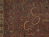 Carpet, Cotton (warp and weft), wool (pile); asymmetrically knotted pile 