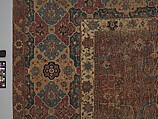 Carpet, Cotton (warp and weft), wool (pile); asymmetrically knotted pile 