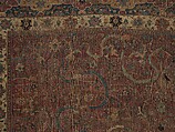 Carpet, Cotton (warp and weft), wool (pile); asymmetrically knotted pile 
