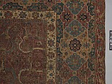 Carpet, Cotton (warp and weft), wool (pile); asymmetrically knotted pile 