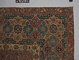 Carpet, Cotton (warp and weft), wool (pile); asymmetrically knotted pile 