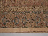 Carpet, Cotton (warp and weft), wool (pile); asymmetrically knotted pile 