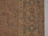 Carpet, Cotton (warp and weft), wool (pile); asymmetrically knotted pile 