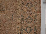 Carpet, Cotton (warp and weft), wool (pile); asymmetrically knotted pile 