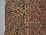 Carpet, Cotton (warp and weft), wool (pile); asymmetrically knotted pile 