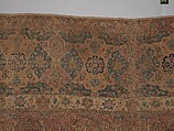 Carpet, Cotton (warp and weft), wool (pile); asymmetrically knotted pile 