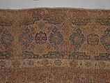 Carpet, Cotton (warp and weft), wool (pile); asymmetrically knotted pile 