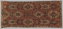 Carpet with Geometricized Floral Design, Wool (warp, weft, and pile); symmetrically knotted pile
