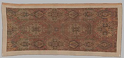 Carpet with Geometricized Floral Design, Wool (warp, weft, and pile); symmetrically knotted pile