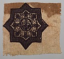 Fragment with an Eight-Pointed Star Containing a Warrior, Wool, linen; plain weave, tapestry weave